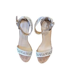 Marc Fisher White Ankle Strap Heels Cork Sole Sandals Size 9.5